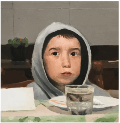 Mateo con vaso de agua, Pepe Baena